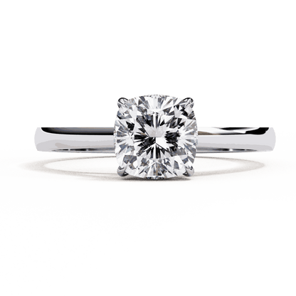 Cushion Cut Lab Grown Diamond Solitaire Engagement Ring with Double Claw Cathedral Band