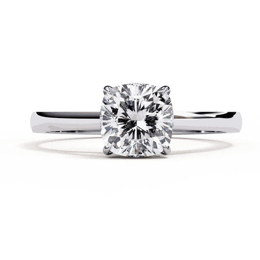 Cushion Cut Lab Grown Diamond Solitaire Engagement Ring with Double Claw Cathedral Band