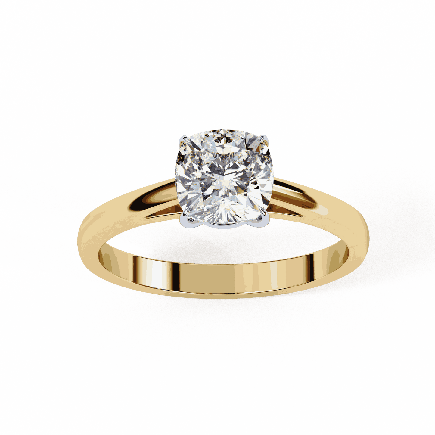 Cushion Cut Lab Grown Diamond Solitaire Engagement Ring with Double Claw Cathedral Band