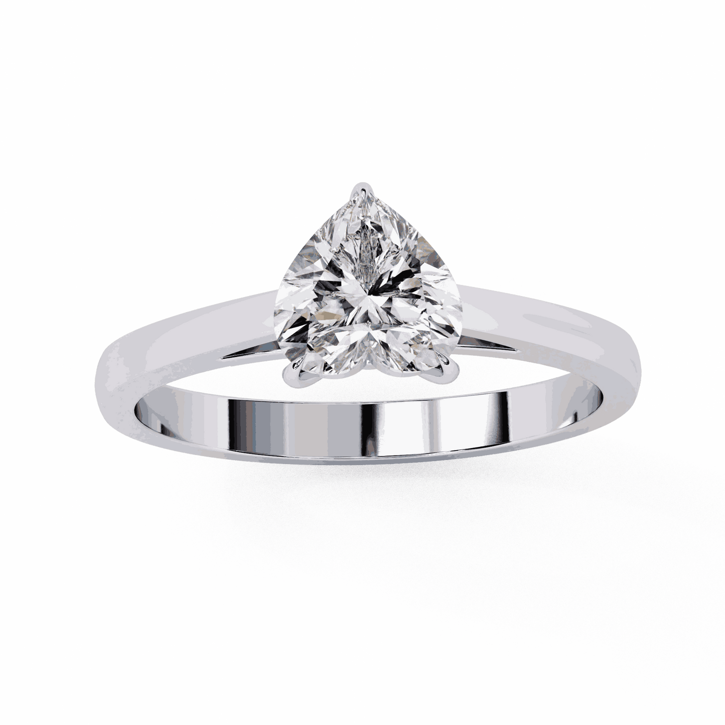 Heart Cut Lab Grown Diamond Solitaire Engagement Ring with Three Prong Tapered Band