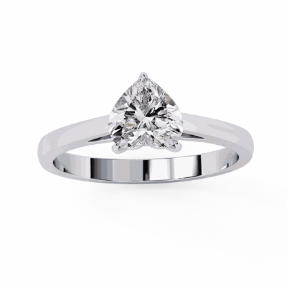 Heart Cut Lab Grown Diamond Solitaire Engagement Ring with Three Prong Tapered Band