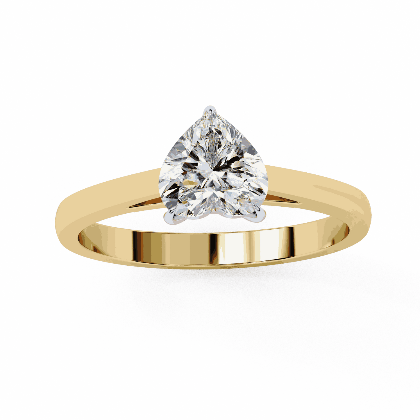 Heart Cut Lab Grown Diamond Solitaire Engagement Ring with Three Prong Tapered Band