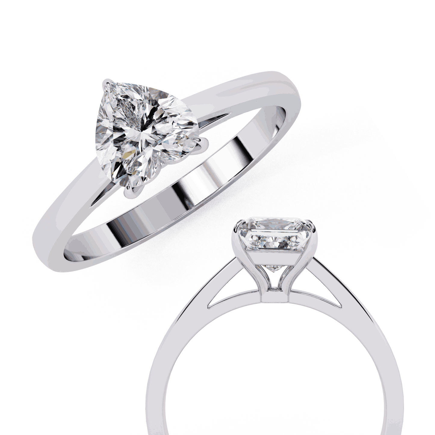 Heart Cut Lab Grown Diamond Solitaire Engagement Ring with Three Prong Tapered Band