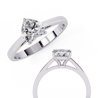 Heart Cut Lab Grown Diamond Solitaire Engagement Ring with Three Prong Tapered Band