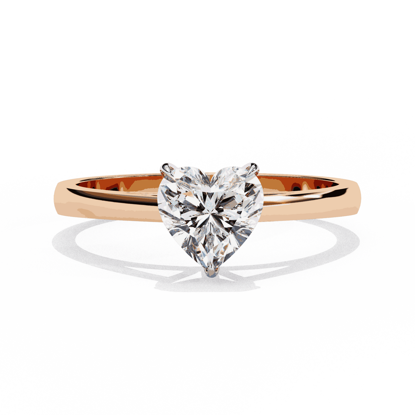 Heart Cut Lab Grown Diamond Solitaire Engagement Ring with Three Prong Tapered Band