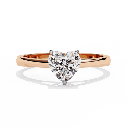 Heart Cut Lab Grown Diamond Solitaire Engagement Ring with Three Prong Tapered Band