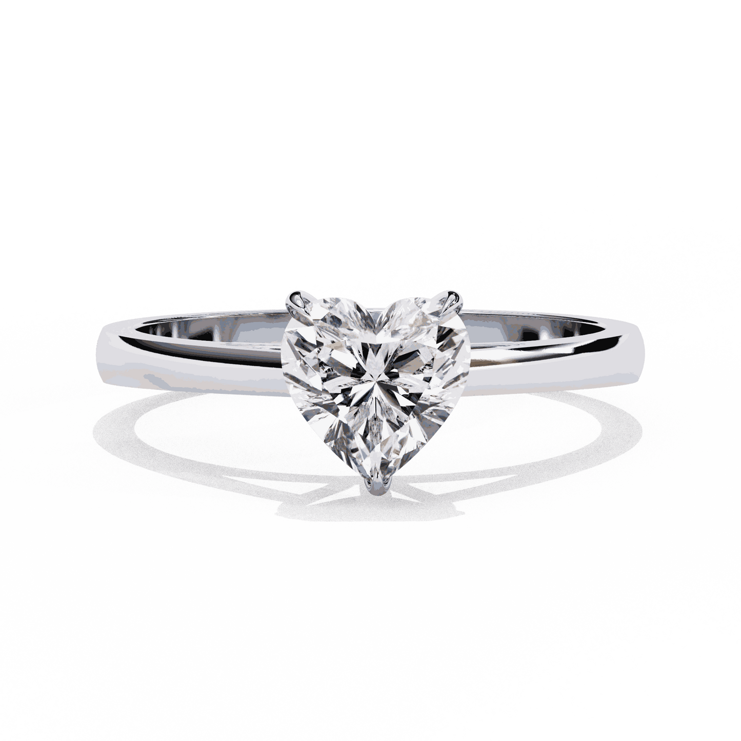 Heart Cut Lab Grown Diamond Solitaire Engagement Ring with Three Prong Tapered Band