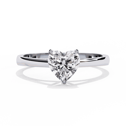 Heart Cut Lab Grown Diamond Solitaire Engagement Ring with Three Prong Tapered Band