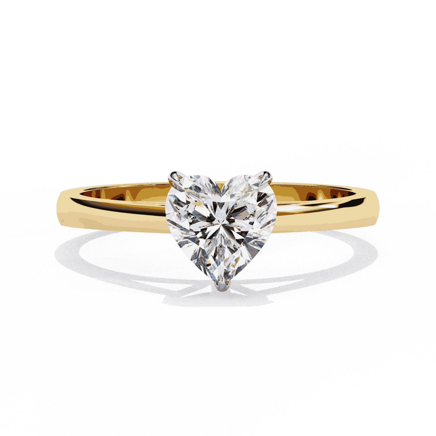 Heart Cut Lab Grown Diamond Solitaire Engagement Ring with Three Prong Tapered Band