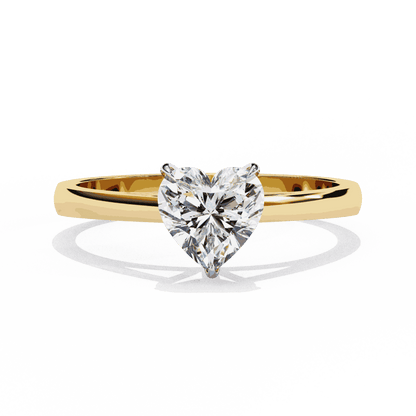 Heart Cut Lab Grown Diamond Solitaire Engagement Ring with Three Prong Tapered Band