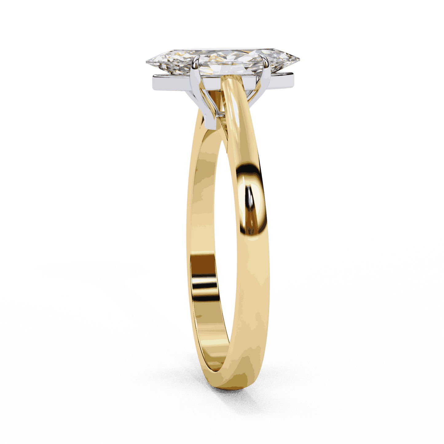 Marquise Cut Lab Grown Diamond Solitaire Engagement Ring with Six Prong Tapered Cathedral