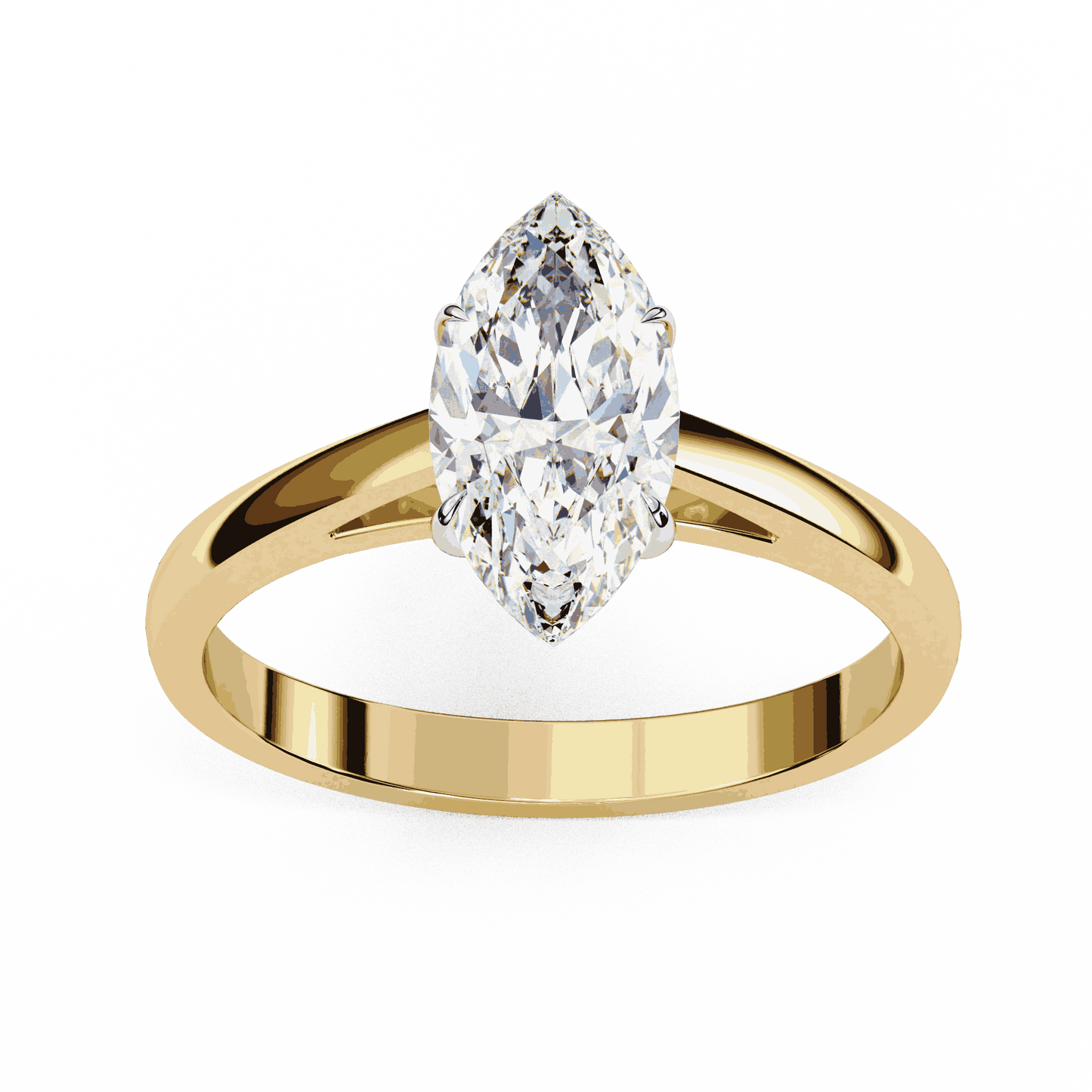 Marquise Cut Lab Grown Diamond Solitaire Engagement Ring with Six Prong Tapered Cathedral