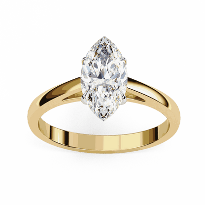 Marquise Cut Lab Grown Diamond Solitaire Engagement Ring with Six Prong Tapered Cathedral