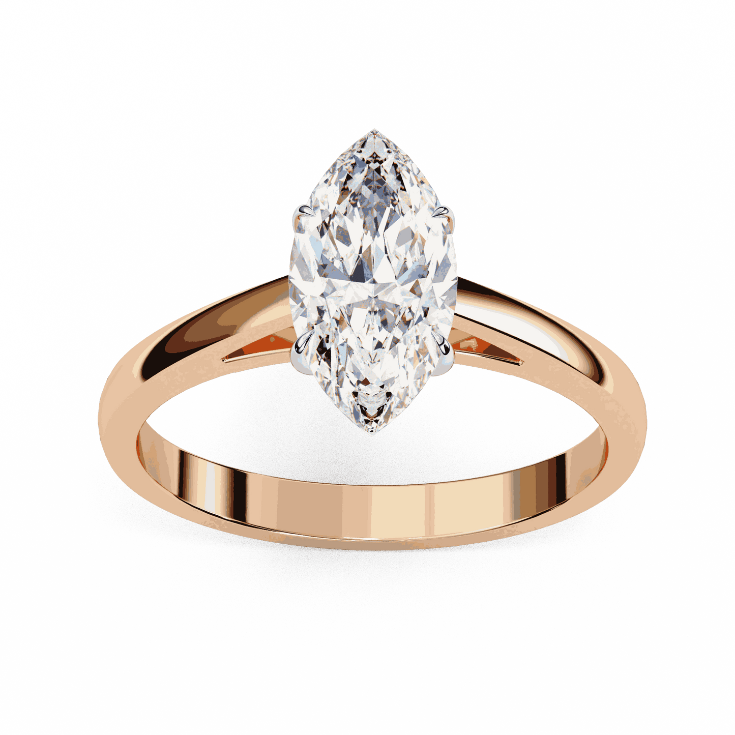 Marquise Cut Lab Grown Diamond Solitaire Engagement Ring with Six Prong Tapered Cathedral