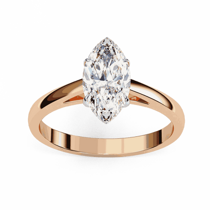 Marquise Cut Lab Grown Diamond Solitaire Engagement Ring with Six Prong Tapered Cathedral