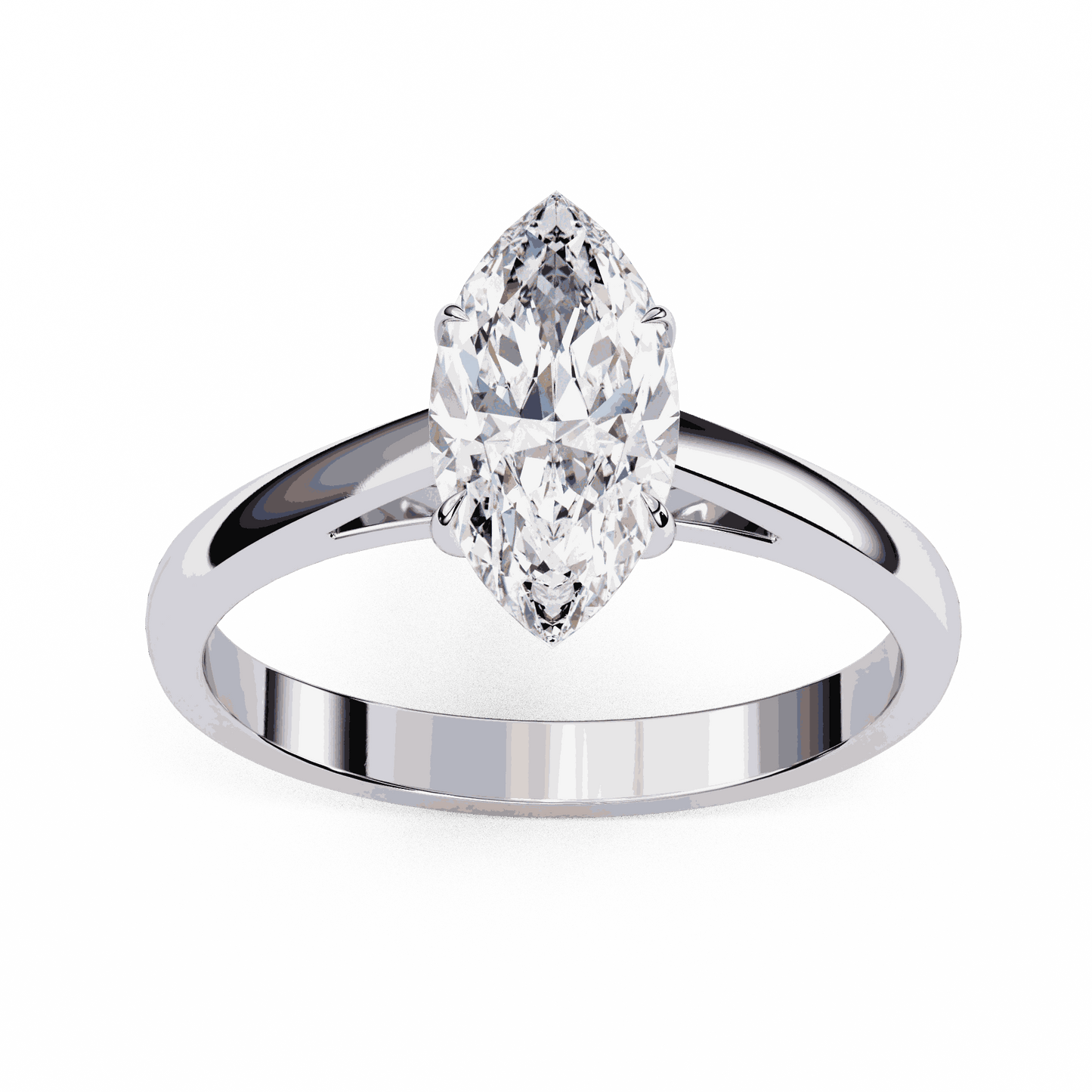 Marquise Cut Lab Grown Diamond Solitaire Engagement Ring with Six Prong Tapered Cathedral