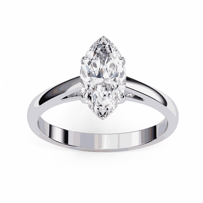 Marquise Cut Lab Grown Diamond Solitaire Engagement Ring with Six Prong Tapered Cathedral