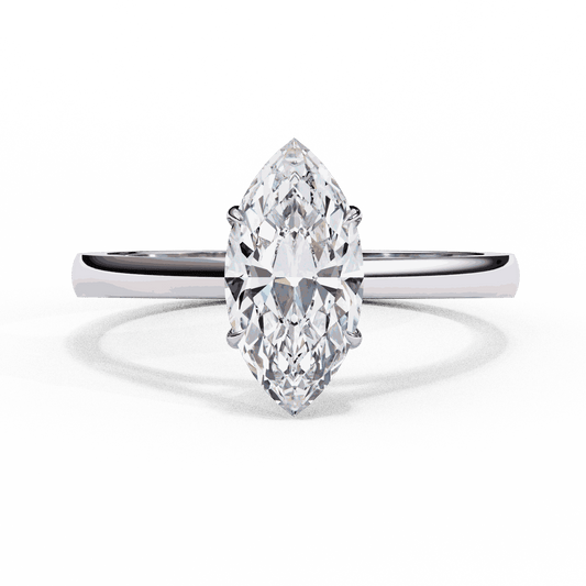 Marquise Cut Lab Grown Diamond Solitaire Engagement Ring with Six Prong Tapered Cathedral