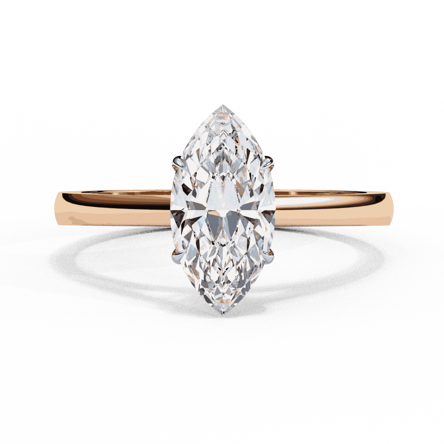 Marquise Cut Lab Grown Diamond Solitaire Engagement Ring with Six Prong Tapered Cathedral