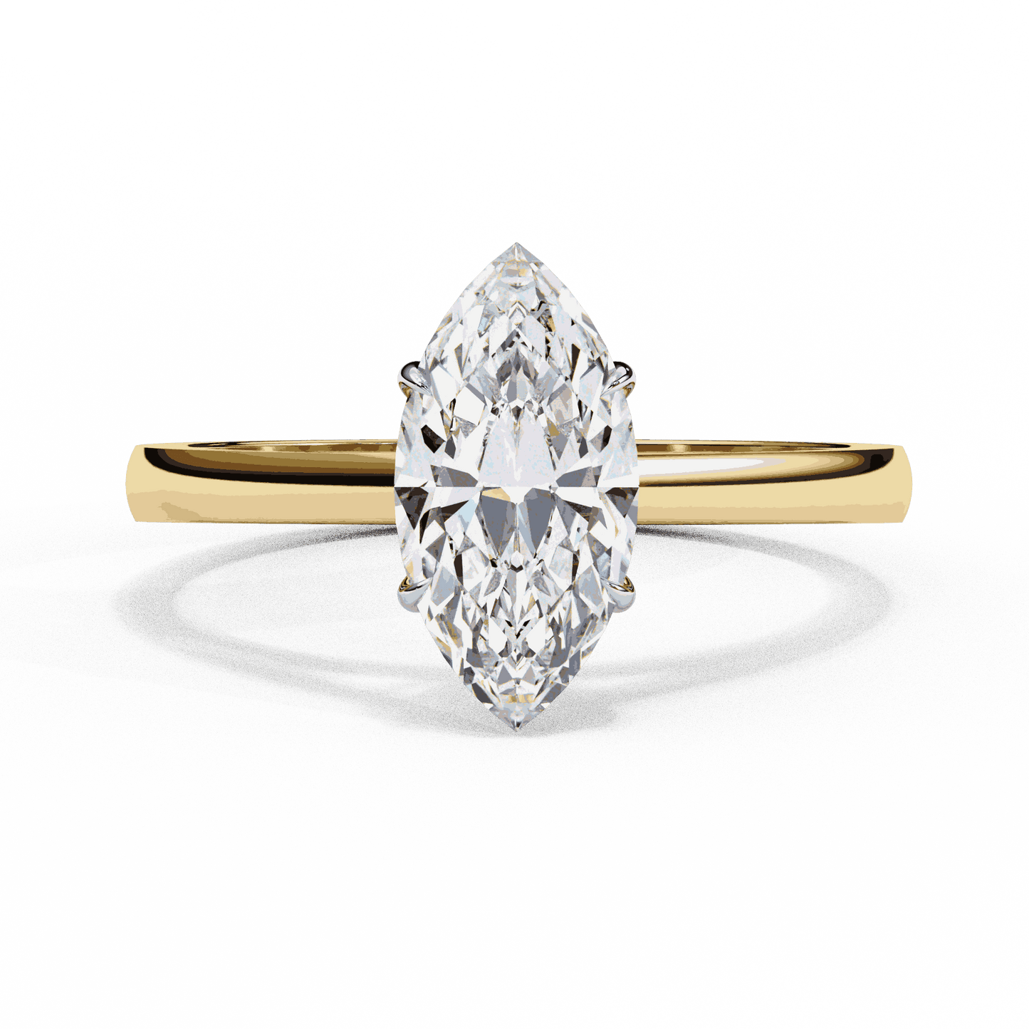 Marquise Cut Lab Grown Diamond Solitaire Engagement Ring with Six Prong Tapered Cathedral