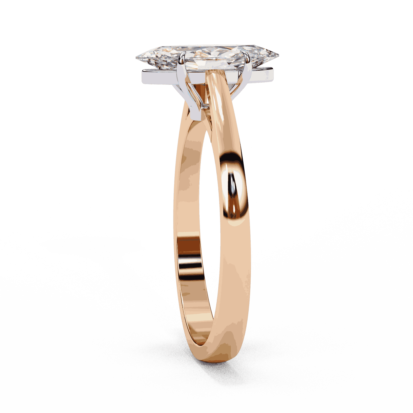 Marquise Cut Lab Grown Diamond Solitaire Engagement Ring with Six Prong Tapered Cathedral
