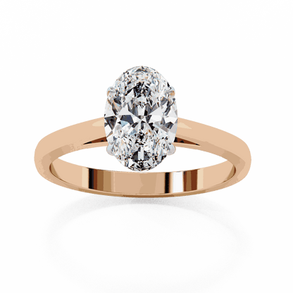 Oval Cut Lab Grown Diamond Solitaire Engagement Ring with Four Prong Tapered Cathedral