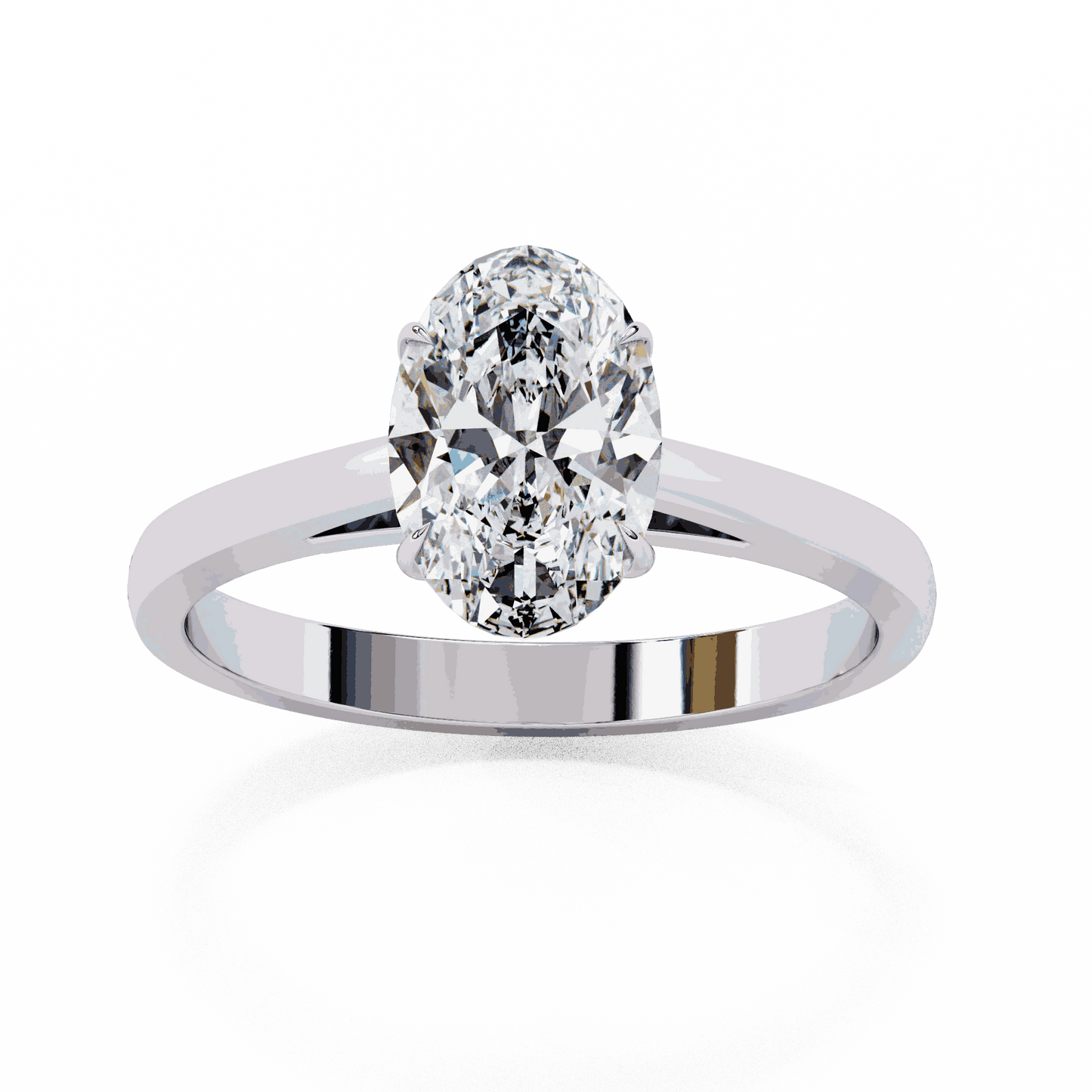 Oval Cut Lab Grown Diamond Solitaire Engagement Ring with Four Prong Tapered Cathedral