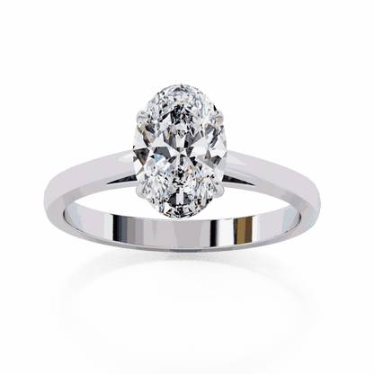 Oval Cut Lab Grown Diamond Solitaire Engagement Ring with Four Prong Tapered Cathedral