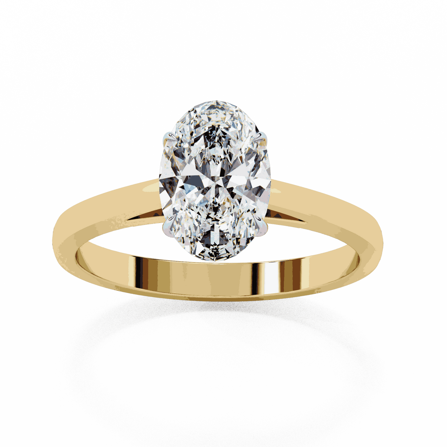 Oval Cut Lab Grown Diamond Solitaire Engagement Ring with Four Prong Tapered Cathedral