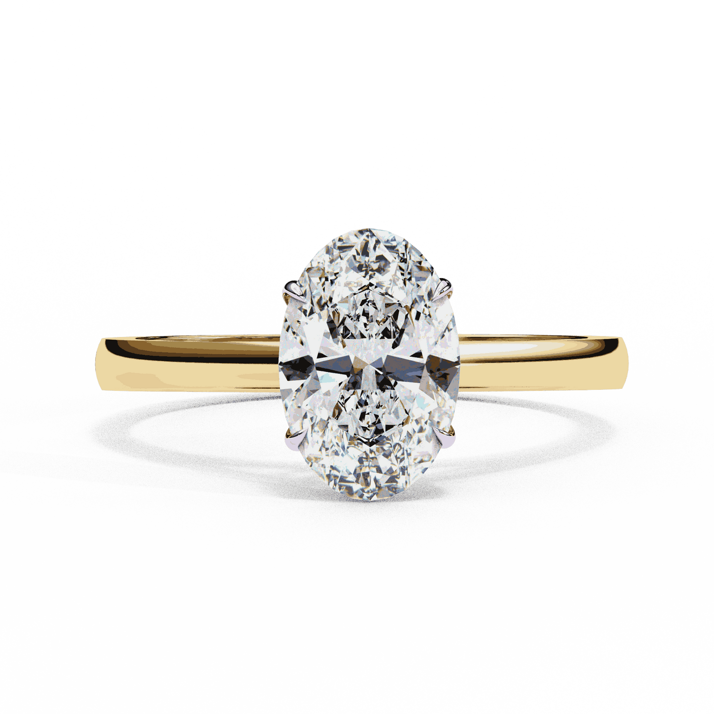 Oval Cut Lab Grown Diamond Solitaire Engagement Ring with Four Prong Tapered Cathedral