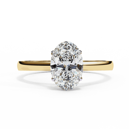 Oval Cut Lab Grown Diamond Solitaire Engagement Ring with Four Prong Tapered Cathedral