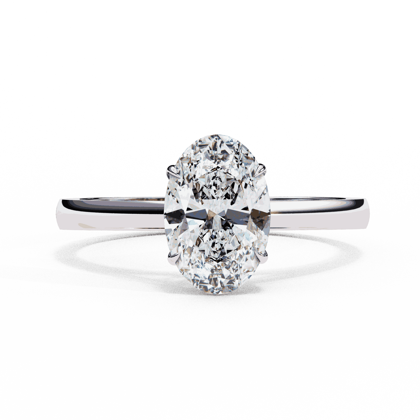 Oval Cut Lab Grown Diamond Solitaire Engagement Ring with Four Prong Tapered Cathedral