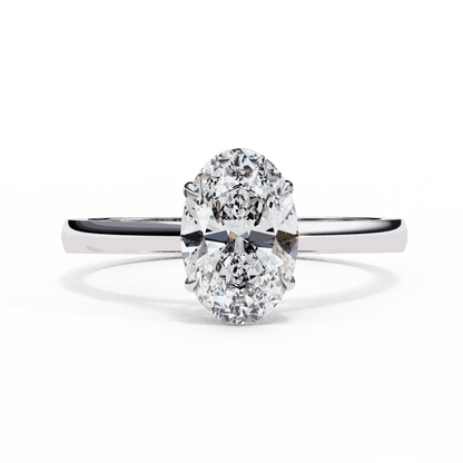 Oval Cut Lab Grown Diamond Solitaire Engagement Ring with Four Prong Tapered Cathedral