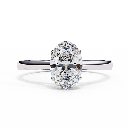 Oval Cut Lab Grown Diamond Solitaire Engagement Ring with Four Prong Tapered Cathedral