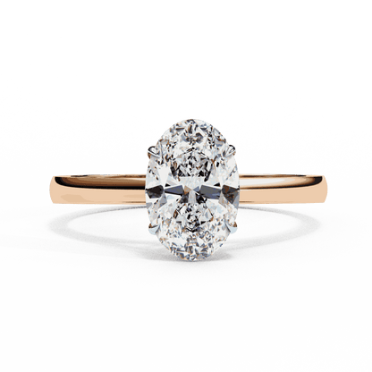 Oval Cut Lab Grown Diamond Solitaire Engagement Ring with Four Prong Tapered Cathedral