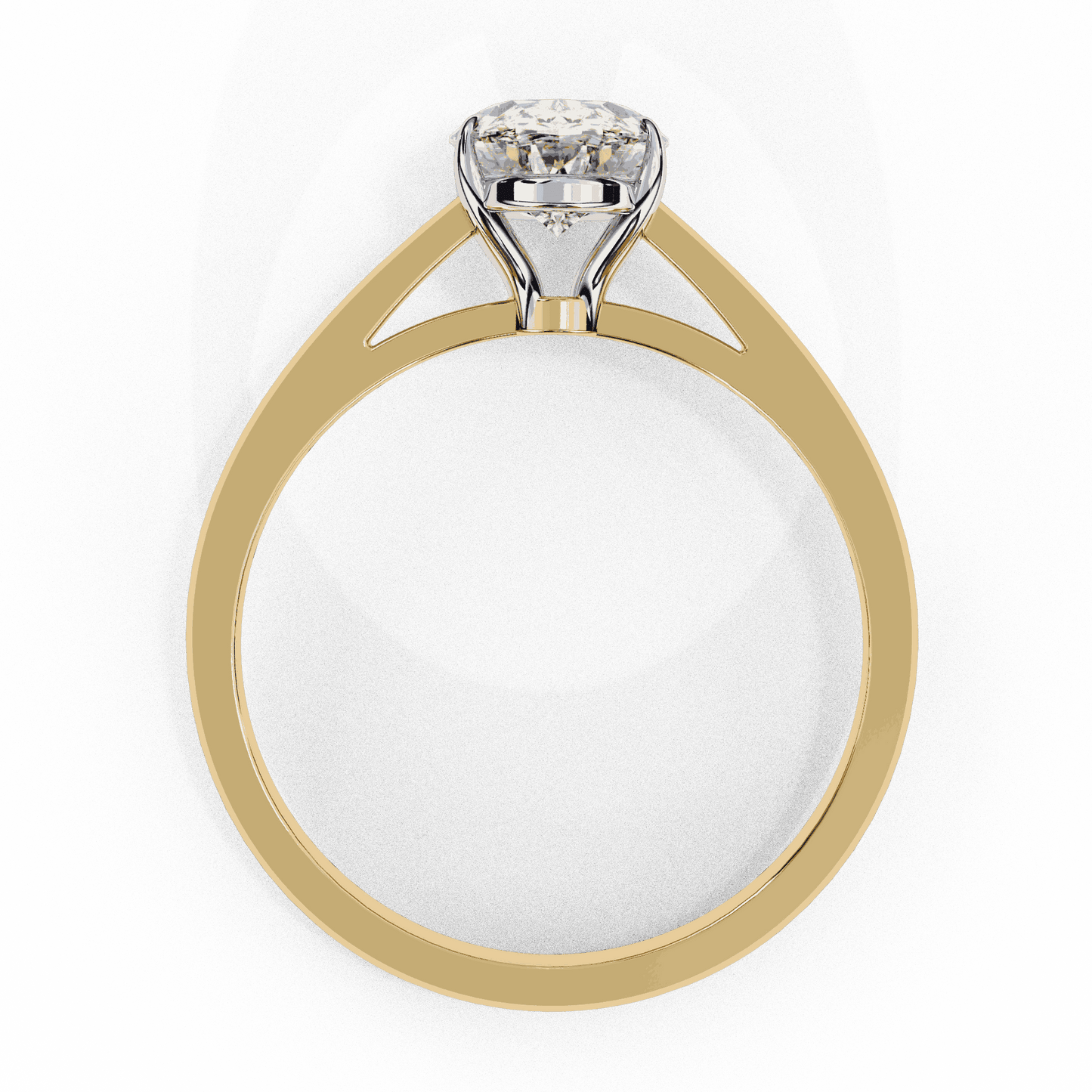 Oval Cut Lab Grown Diamond Solitaire Engagement Ring with Four Prong Tapered Cathedral