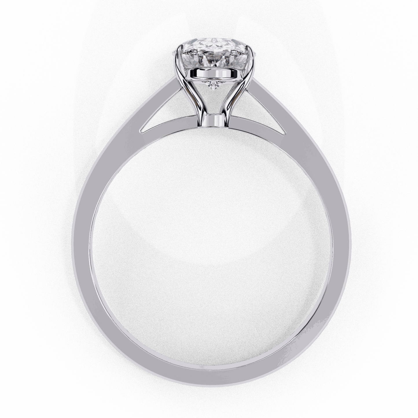 Oval Cut Lab Grown Diamond Solitaire Engagement Ring with Four Prong Tapered Cathedral