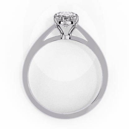 Oval Cut Lab Grown Diamond Solitaire Engagement Ring with Four Prong Tapered Cathedral