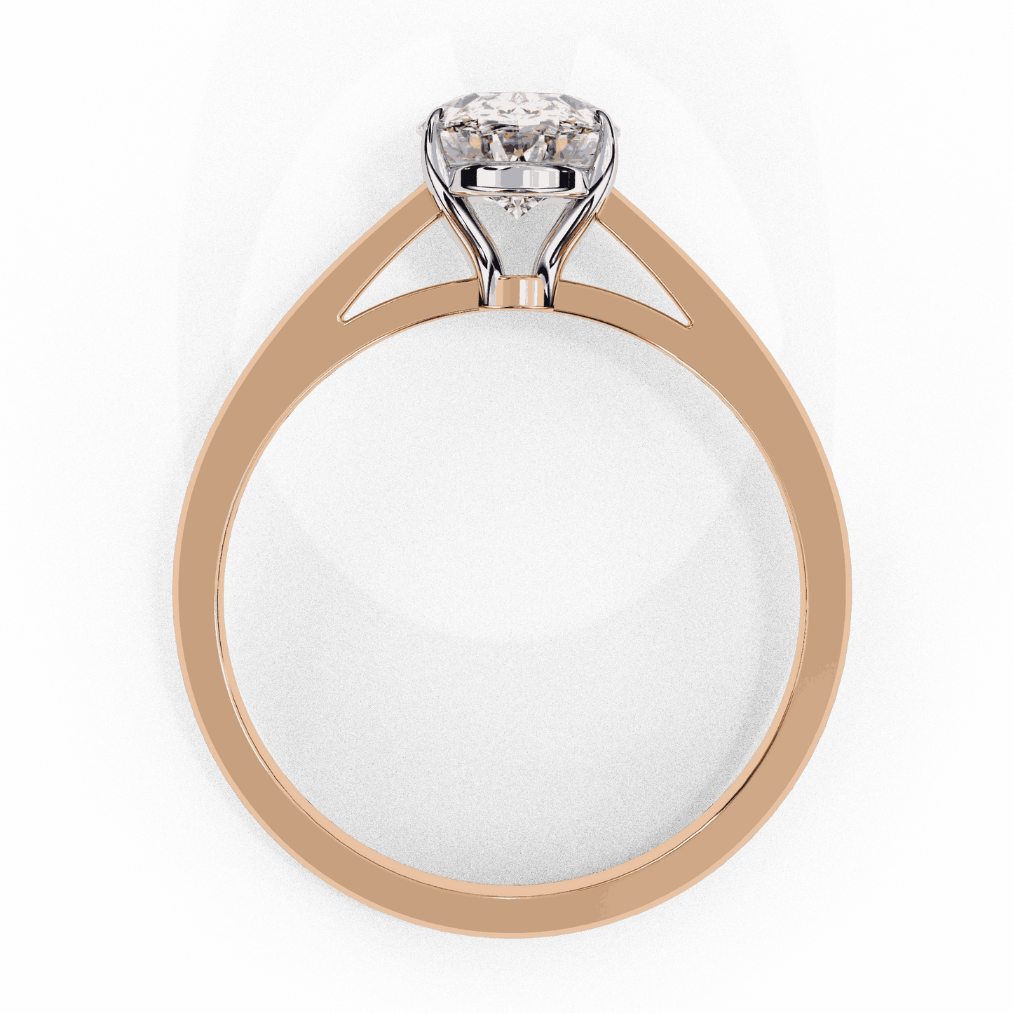 Oval Cut Lab Grown Diamond Solitaire Engagement Ring with Four Prong Tapered Cathedral