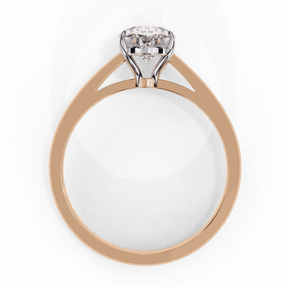 Oval Cut Lab Grown Diamond Solitaire Engagement Ring with Four Prong Tapered Cathedral