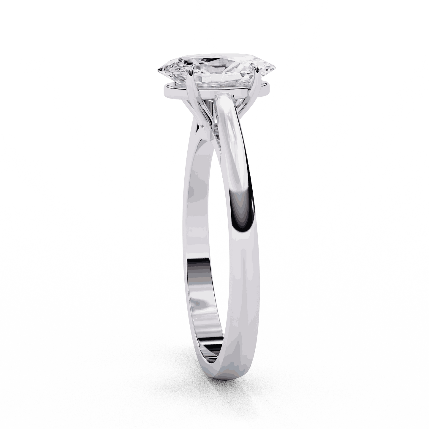 Oval Cut Lab Grown Diamond Solitaire Engagement Ring with Four Prong Tapered Cathedral