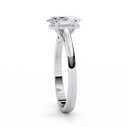 Oval Cut Lab Grown Diamond Solitaire Engagement Ring with Four Prong Tapered Cathedral