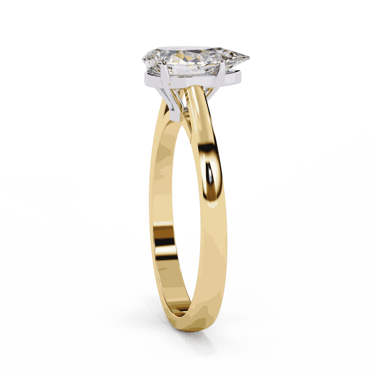 Pear Cut Lab Grown Diamond Solitaire Engagement Ring with Five Prong Tapered Cathedral