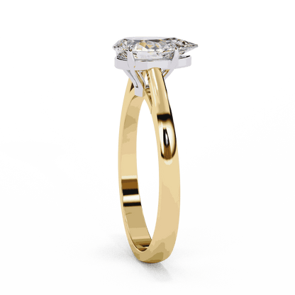 Pear Cut Lab Grown Diamond Solitaire Engagement Ring with Five Prong Tapered Cathedral