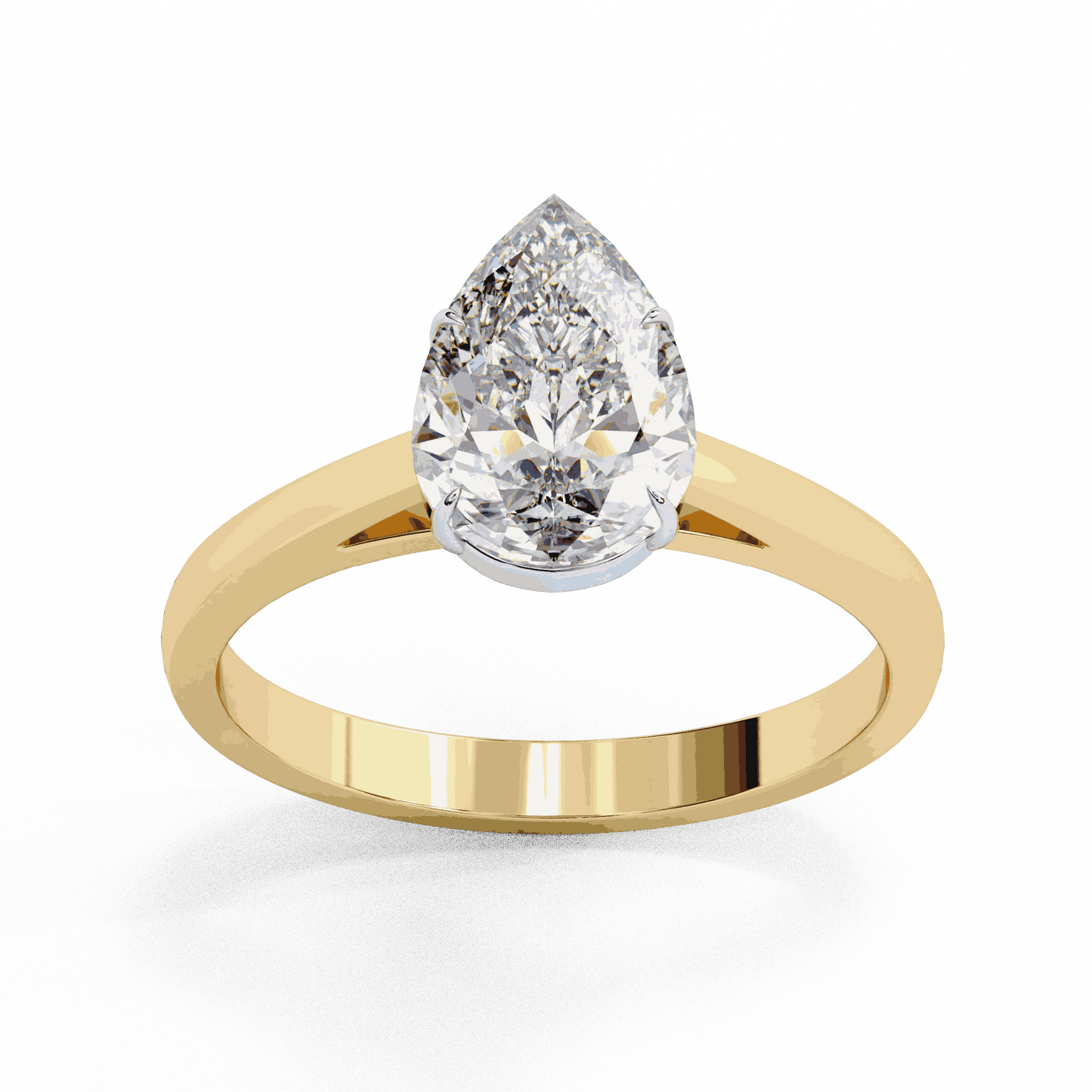 Pear Cut Lab Grown Diamond Solitaire Engagement Ring with Five Prong Tapered Cathedral