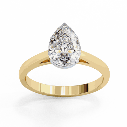 Pear Cut Lab Grown Diamond Solitaire Engagement Ring with Five Prong Tapered Cathedral