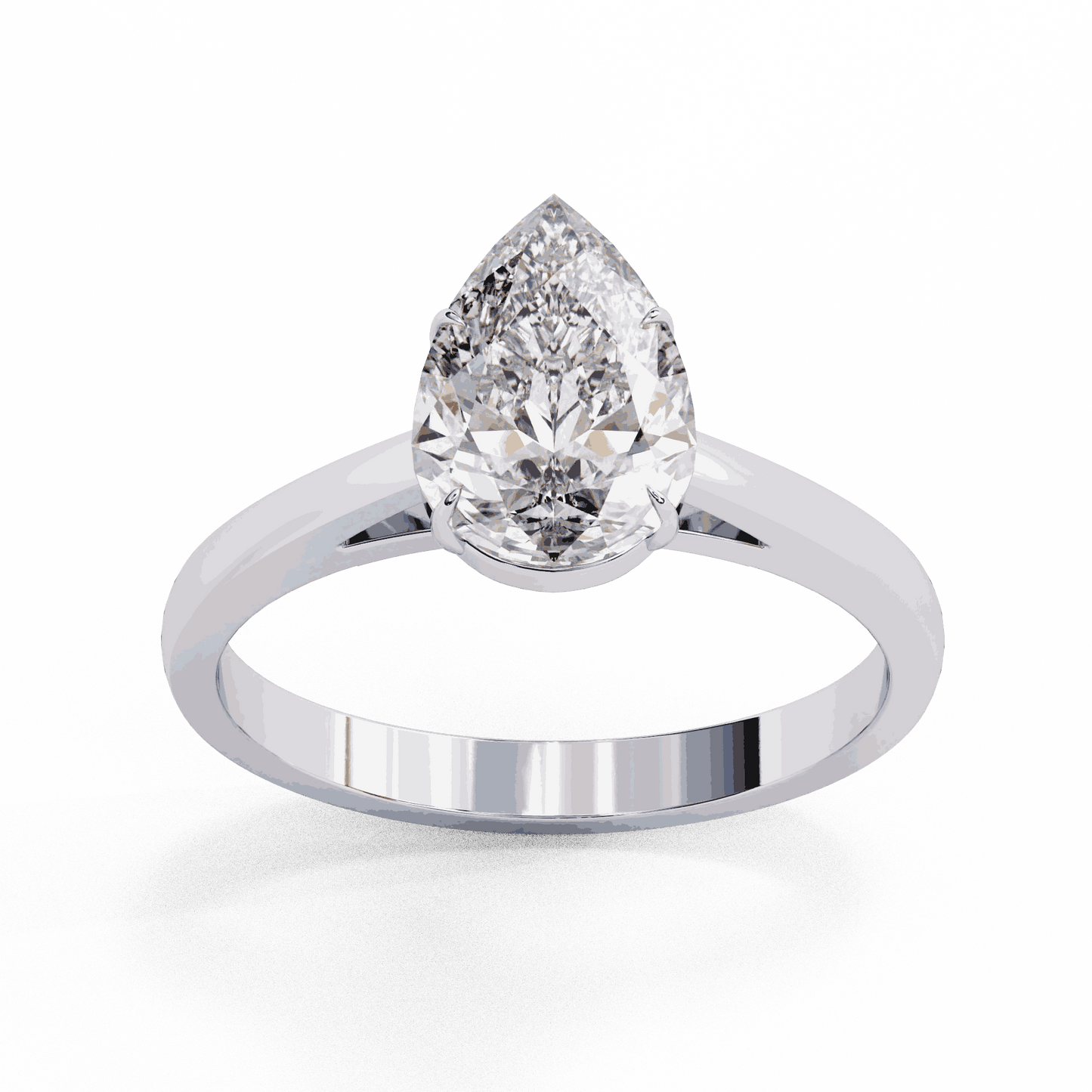 Pear Cut Lab Grown Diamond Solitaire Engagement Ring with Five Prong Tapered Cathedral