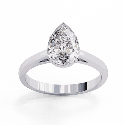 Pear Cut Lab Grown Diamond Solitaire Engagement Ring with Five Prong Tapered Cathedral
