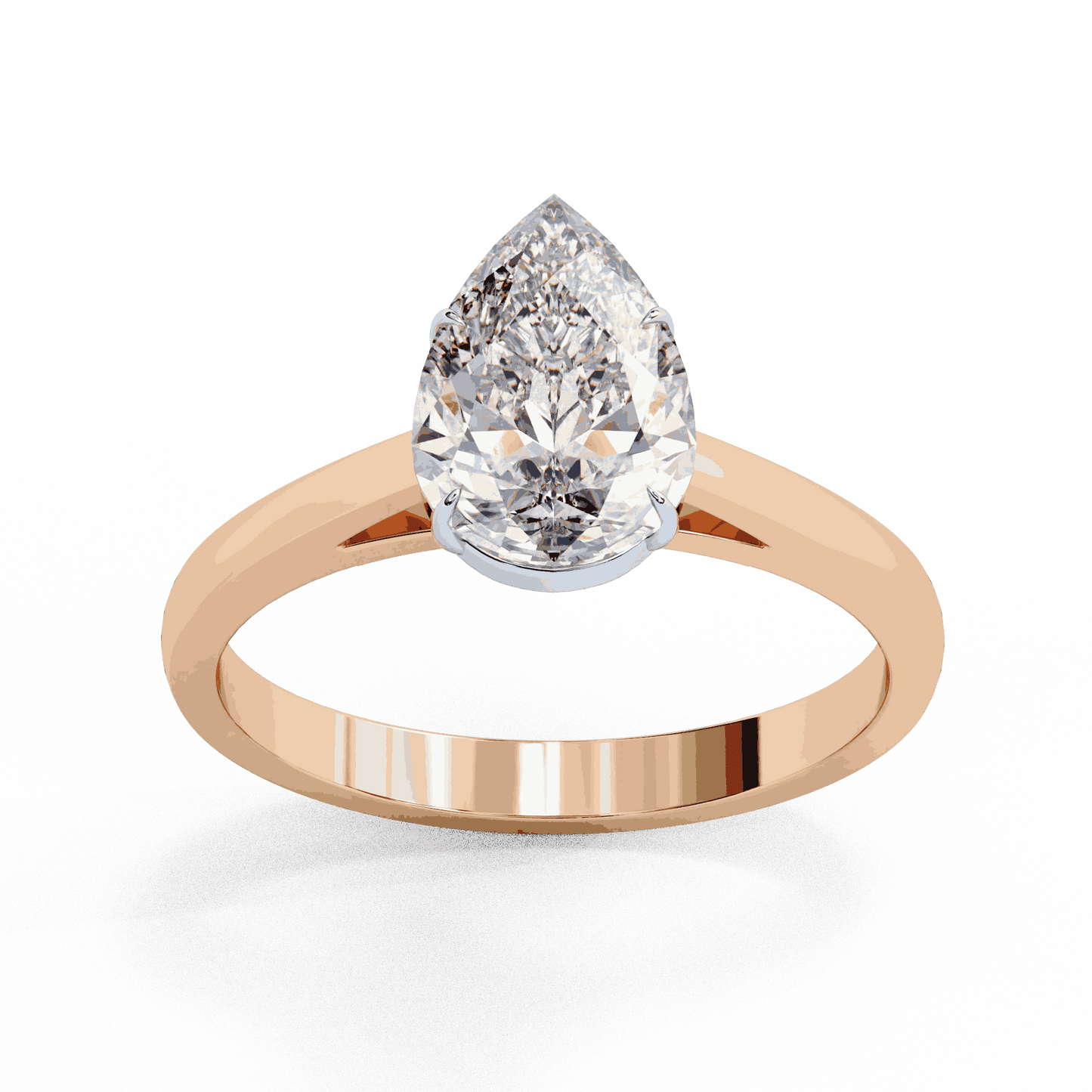 Pear Cut Lab Grown Diamond Solitaire Engagement Ring with Five Prong Tapered Cathedral