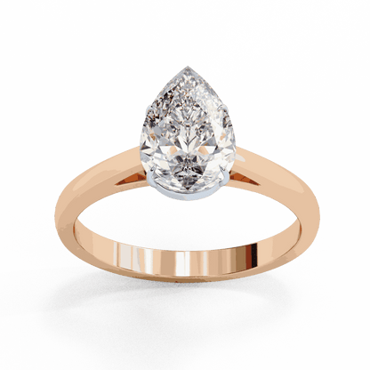 Pear Cut Lab Grown Diamond Solitaire Engagement Ring with Five Prong Tapered Cathedral
